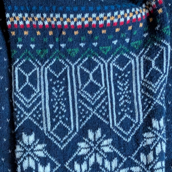 SO Cotton Blend Fair Isle Print Holiday Winter Navy Blue Sweater Tights Leggings - Picture 3 of 4